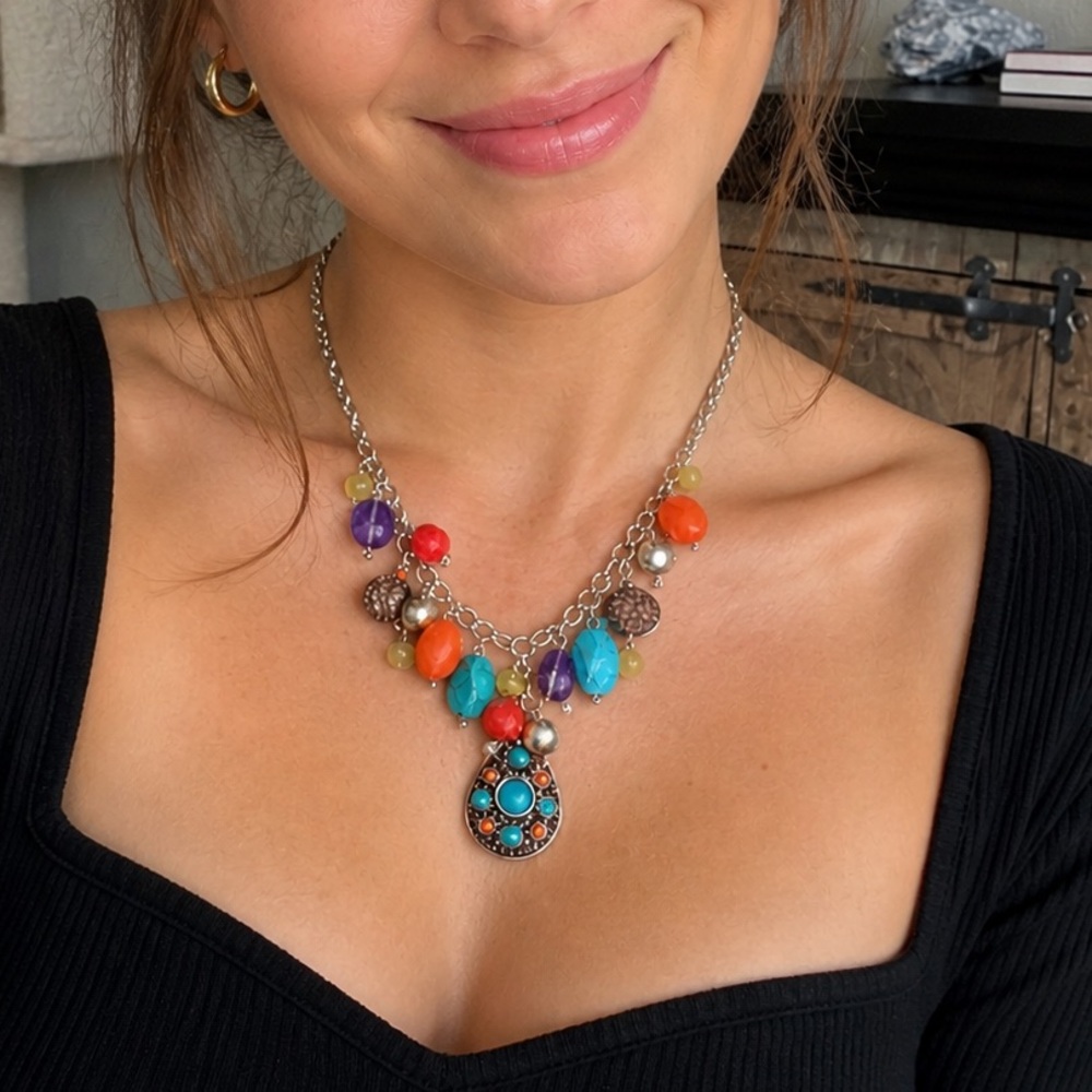 Chico's Multicolor Stone Drop Necklace (BR333/4)